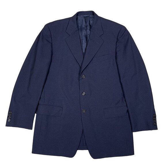 VTG 1999 Hickey-Freeman Pinstriped Navy Three Button Sports Coat Blazer Size 38T - Picture 1 of 8